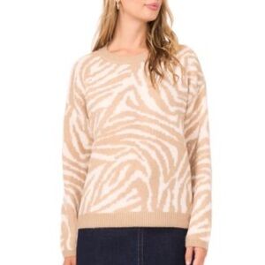 a new day Tan and Cream Zebra Print Sweater